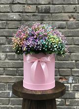 Цветочная композиция из Гипсофила и Розы в шляпной коробке в Изобильном