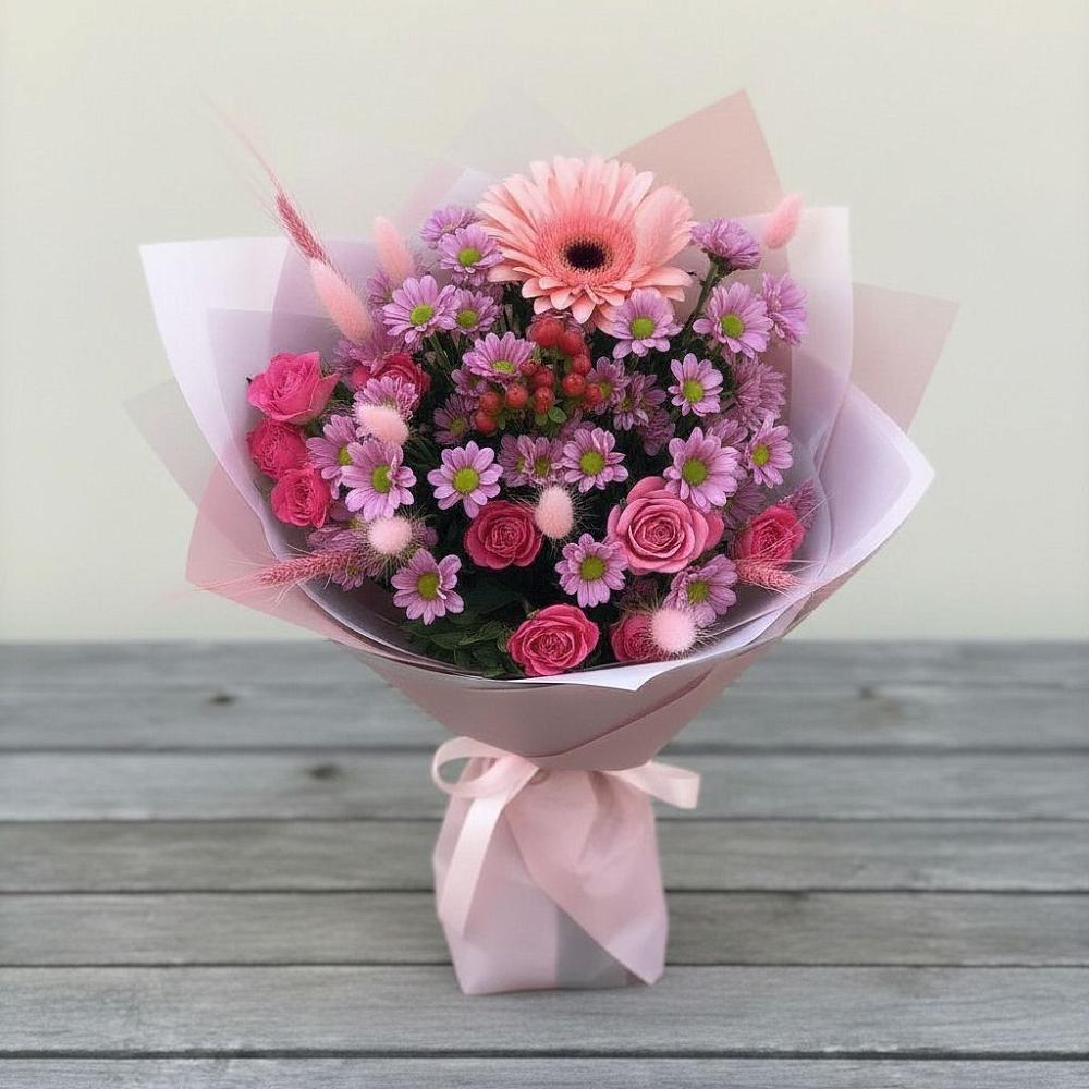 Букет цветов из: Розы, Герберы и Хризантемы в Изобильном